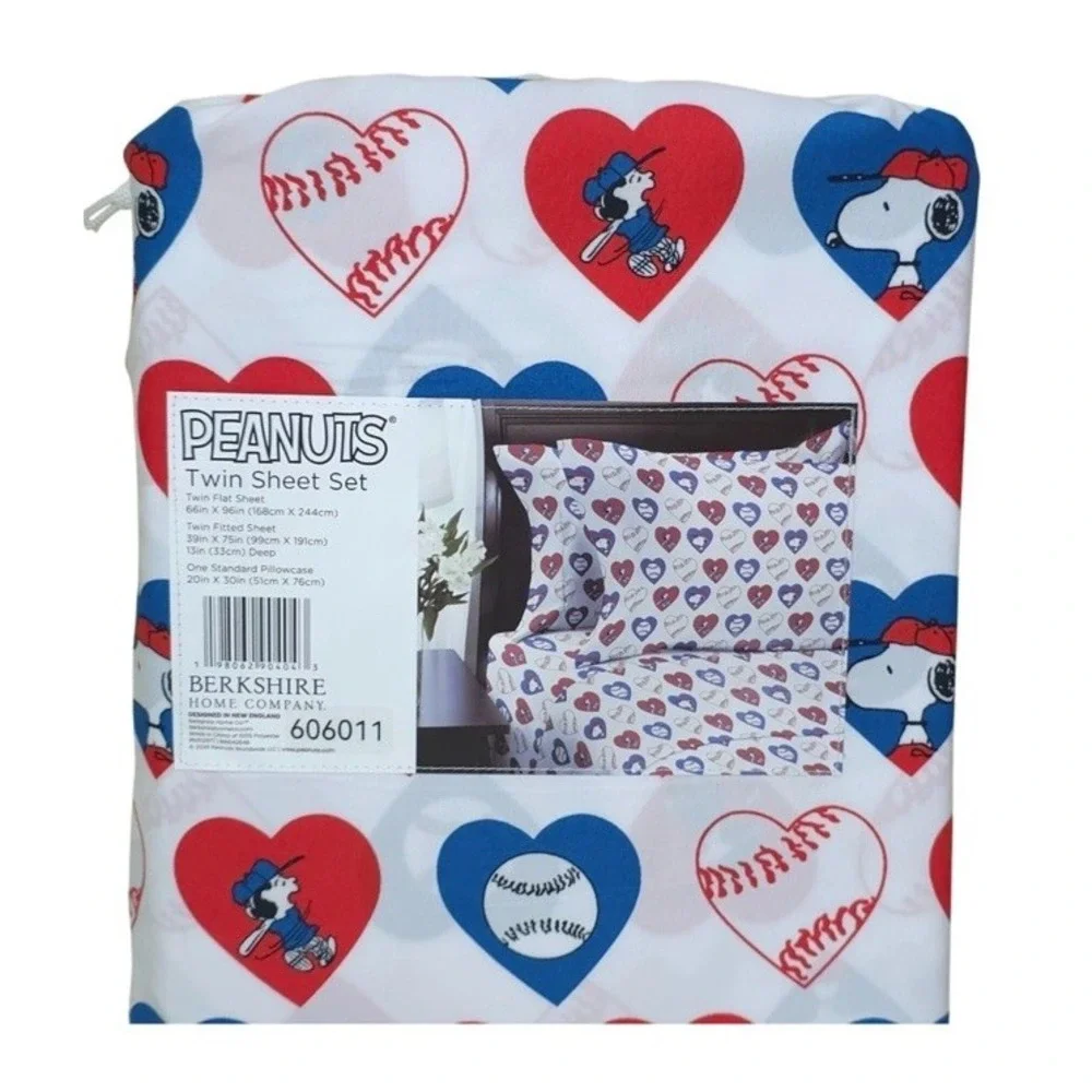 Peanuts Snoopy & Lucy Baseball Hearts Twin Sheet Set By Berkshire 4 Piece Set
